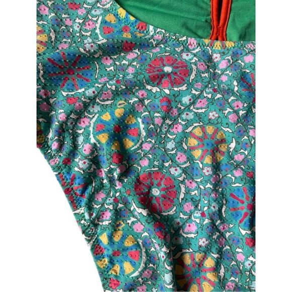 Rhode Zinnia Floral Print  One Piece Swimsuit size XL Green Halter High Leg Chee - Picture 8 of 9